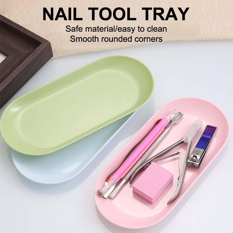 Nail Art Zone - Z. Kunststoff-Kosmetik-Aufbewahrungstablett, Nagelkunst-Ausrüstungsplatte, ovales Maniküre-Pinzetten-Aufbewahrungstablett, Kunstnagel-Tablett,