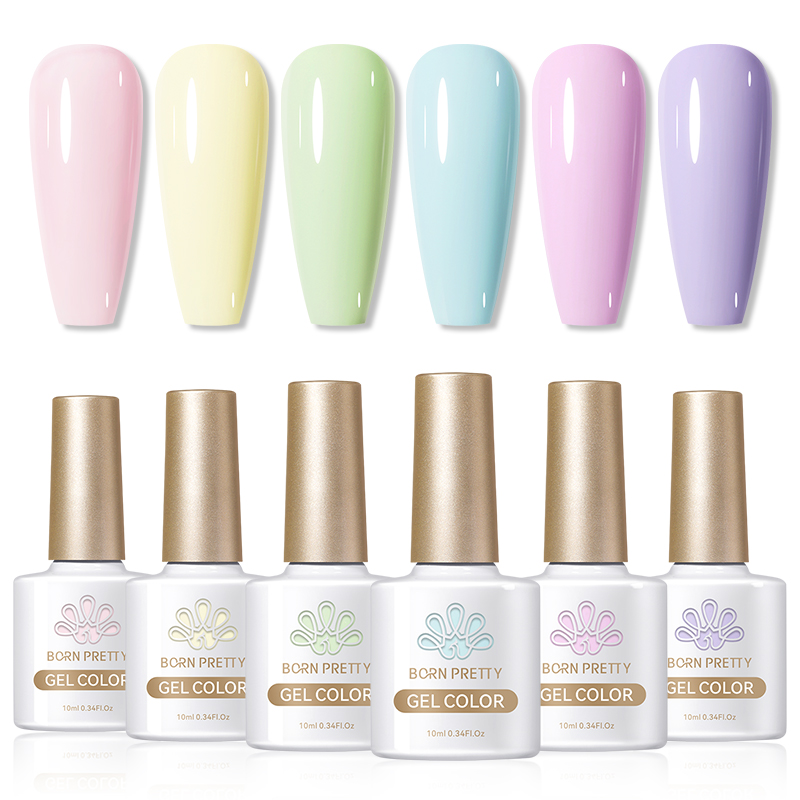 Nail Gel Polish Set - BORN PRETTY 6-teiliges Nagel-Gel-Nagellack-Set, Makronen, Rosa,