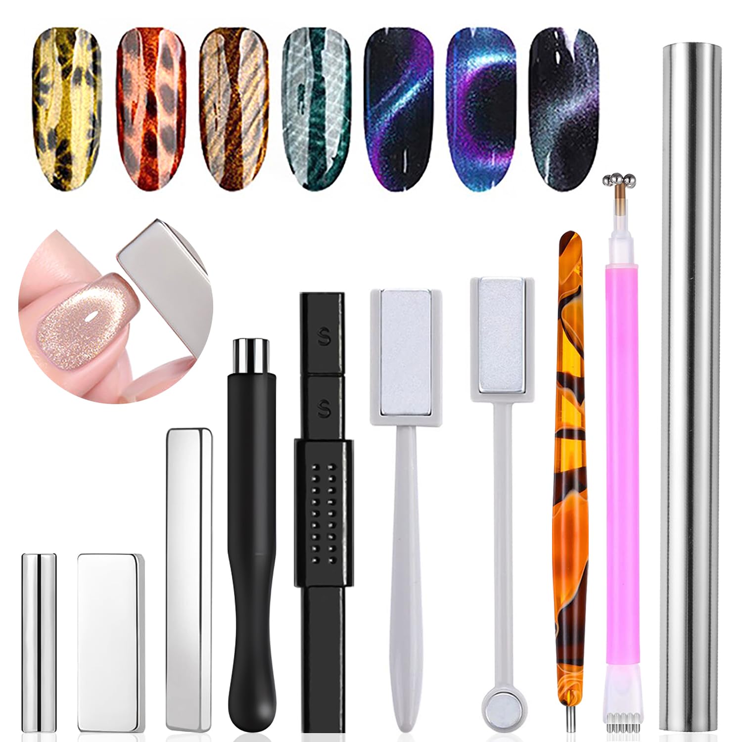 Nail Gel Polish Set - 10-teiliges Katzenauge-Magnet-Set für Nagelkunst, 3D-Effekt Magnetstab,