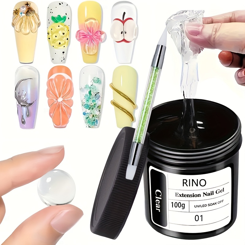 Nail Gel Polish Set - 100g Klares Antihaft-Handverlängerungs-Nagelgel mit Modellierstift, 3D-Modellier-Strasskleber,