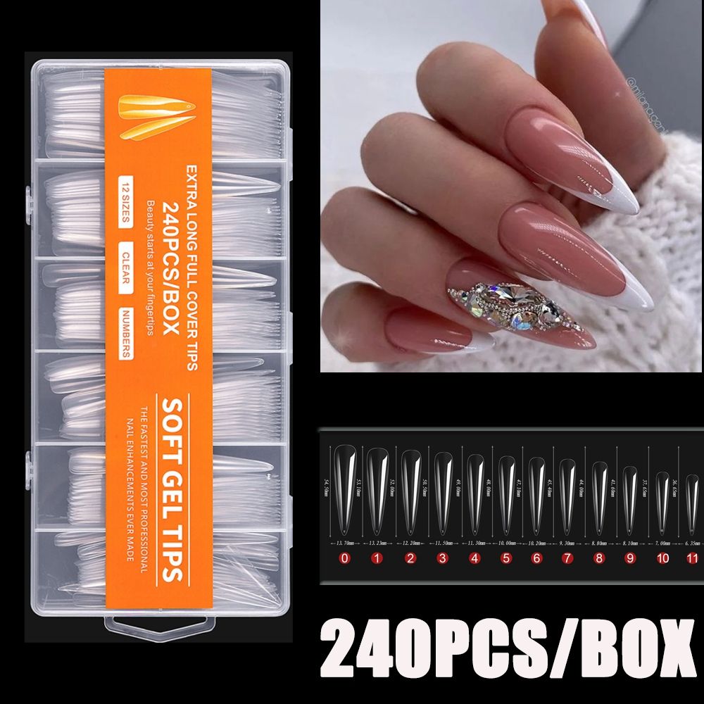 Nail Art Xxl - 240 Stück/Box Transparente XXL Voll-/Halbcover Acryl-Kunstnägel,